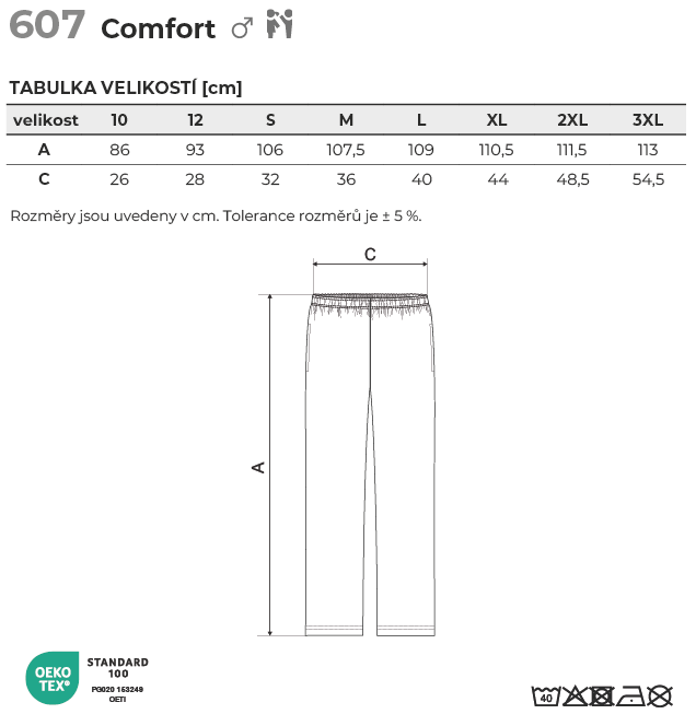 607 Comfort tepláky pánské dětské Tabulka velikostí